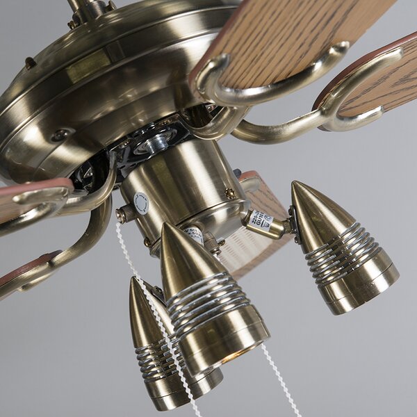 Bronzový stropný ventilátor s drevom 110 cm 3-svetlá s ťahovým spínačom - Mistral