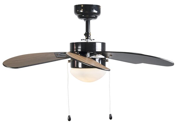 Stropný ventilátor čierny s drevenou potlačou 80 cm so šnúrkou - Fresh