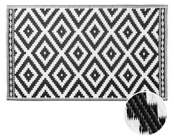 COLOUR CLASH Vonkajší koberec ethno kosoštvorce 150 x 90 cm - biela/čierna