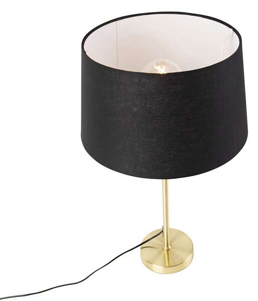 Stolná lampa zlatá/mosadzná s čiernym ľanovým tienidlom 35 cm - Parte