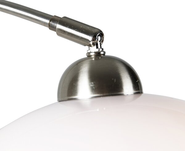 Retro nástenná oblúková lampa oceľ s bielym nastaviteľným tienidlom