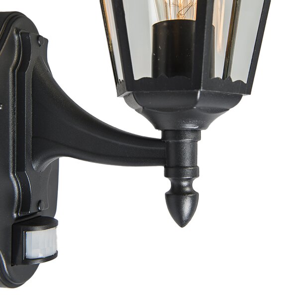 Vonkajšia nástenná lampa čierna s pohybovým senzorom IP44 - New Orleans up