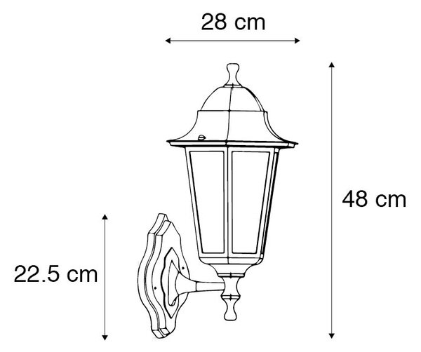 Vonkajšia nástenná lampa čierna s pohybovým senzorom IP44 - New Orleans up