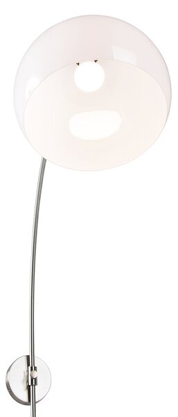 Retro nástenná oblúková lampa oceľ s bielym nastaviteľným tienidlom