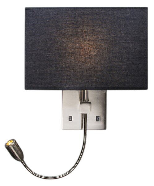 Oceľová nástenná lampa s čiernym tienidlom a čítacím ramenom vrátane LED - Bergamo