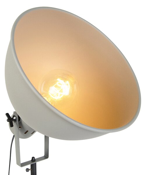 Priemyselná stojaca lampa na drevenom trojnohom stojane s sivým tienidlom - Laos