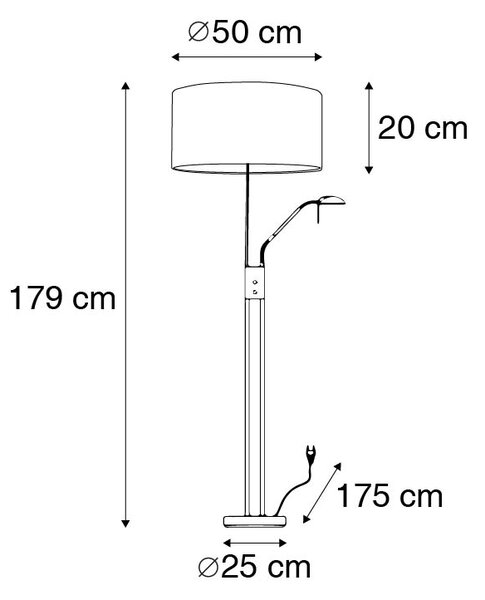 Stojaca lampa z ocele a bielej farby s nastaviteľným ramenom na čítanie - Luxor