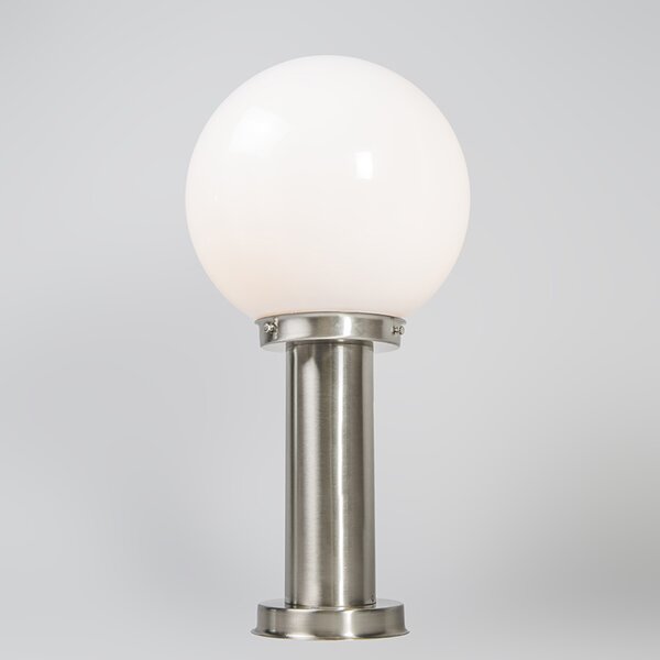 Vonkajšia lampa oceľ nerez 50 cm - Sfera so zemným hrotom a káblovou objímkou