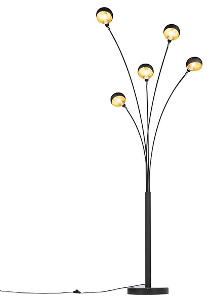 Dizajnová stojaca lampa čierna 5-svetlo - Sixties Marmo