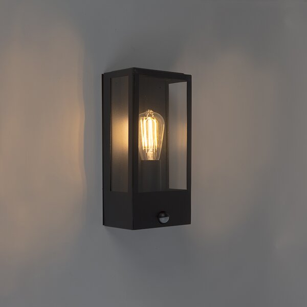 Vonkajšia nástenná lampa čierna s pohybovým senzorom IP44 - Rotterdam