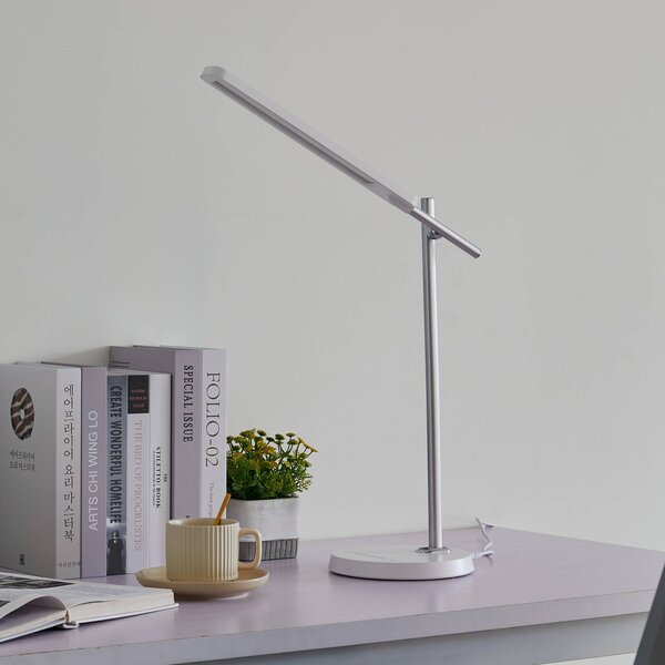 Stolná LED lampa Lindby Valtorin, biela, Biela / opálová, Pracovňa / Kancelária, Plast, Moderný, Stolová lampa