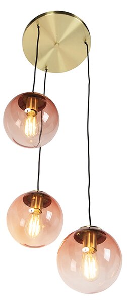 Závesné svietidlo v štýle Art Deco mosadz 45 cm 3-svetlo ružové - Pallon
