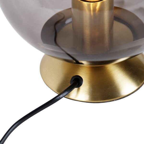 Art Deco stolná lampa mosadz s dymovým sklom - Pallon