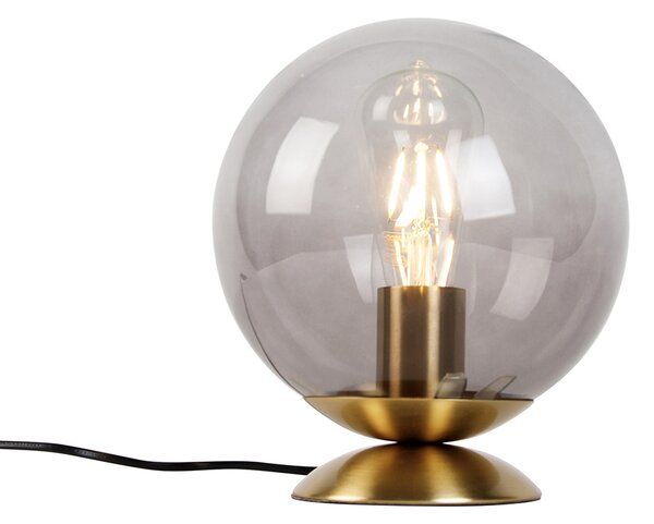 Art Deco stolná lampa mosadz s dymovým sklom - Pallon