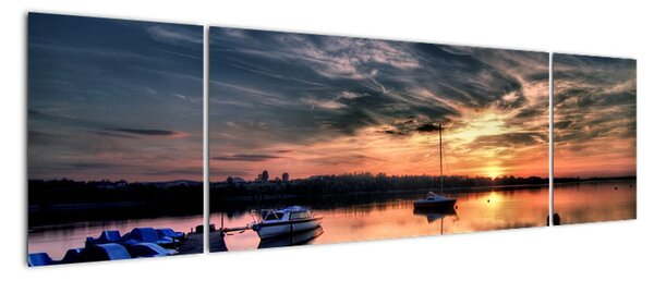 Západ slnka v prístave - obraz na stenu (Obraz 170x50cm)