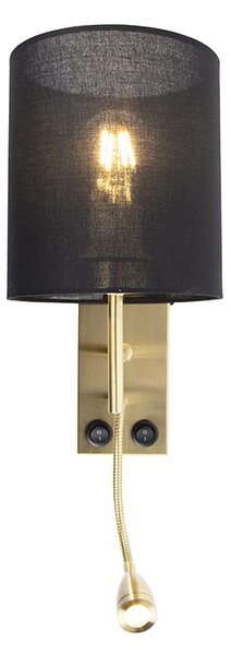 Art Deco nástenná lampa čierna s čiernym bavlneným tienidlom - Stacca