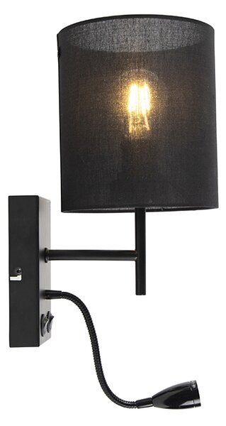 Moderná nástenná lampa čierna s bavlneným tienidlom - Stacca
