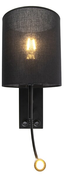 Moderná nástenná lampa čierna s bavlneným tienidlom - Stacca