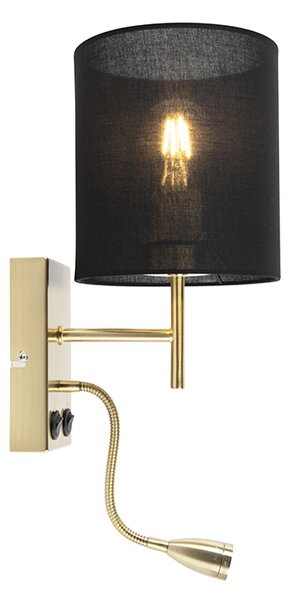 Art Deco nástenná lampa čierna s čiernym bavlneným tienidlom - Stacca