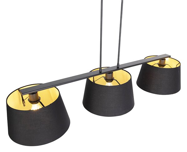 Závesné svietidlo s čiernymi a zlatými tienidlami z bavlny 32 cm - Combi 3 Deluxe