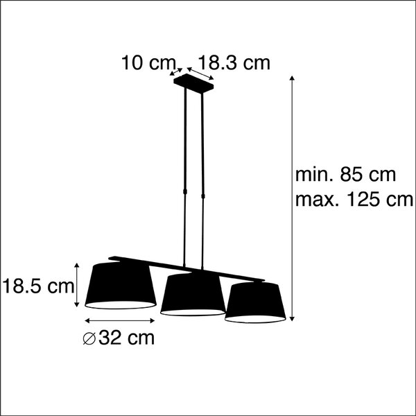 Závesné svietidlo s čiernymi a zlatými tienidlami z bavlny 32 cm - Combi 3 Deluxe