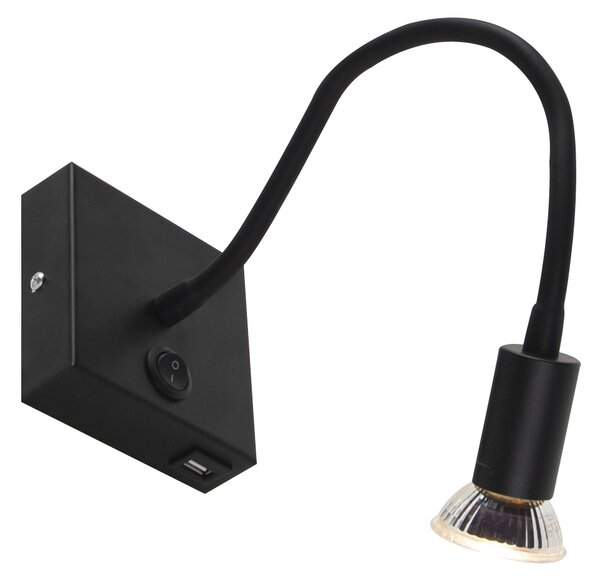 Moderná flexibilná nástenná lampa USB čierna - Zeno