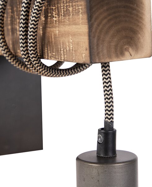 Priemyselná nástenná lampa čierna s drevom - Gallow