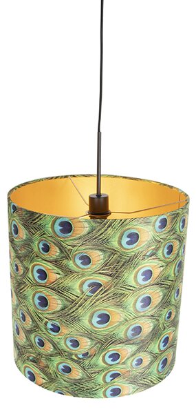 Závesné svietidlo s tienidlom z zamatu Peacock so zlatom 40 cm - Combi