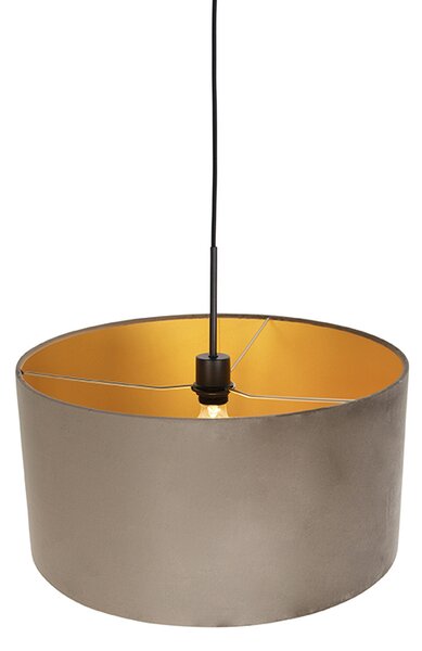 Závesné svietidlo s tienidlom z taupe zamatu so zlatom 50 cm - Combi