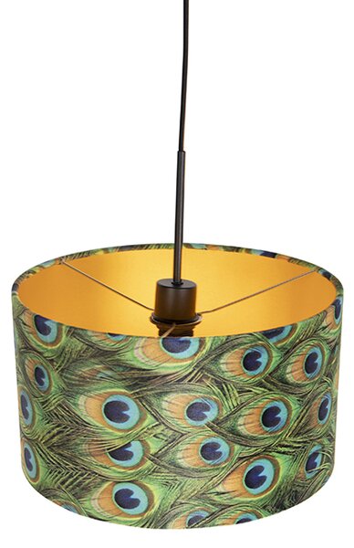 Závesné svietidlo s tienidlom z zamatu Peacock so zlatom 35 cm - Combi