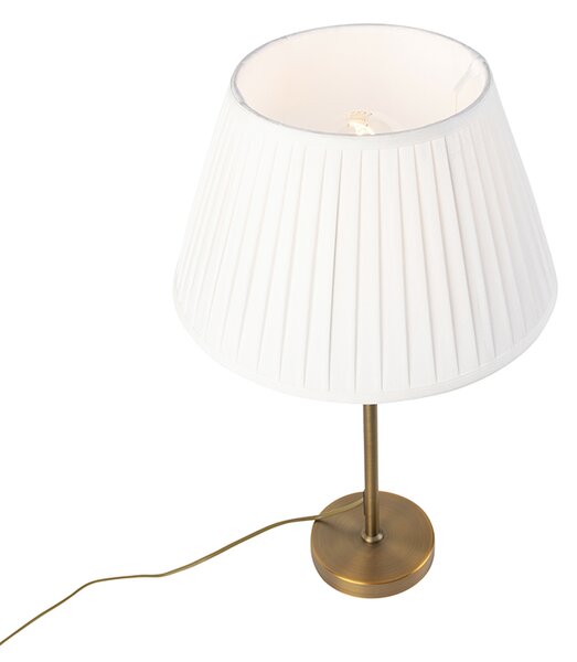 Stolná lampa bronzová s vrásneným tienidlom bielym 35 cm - Parte