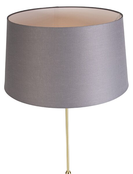 Stojaca lampa zlatá/mosadzná s sivým ľanovým tienidlom 45 cm - Parte