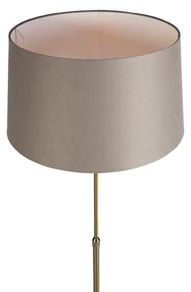 Stojaca lampa bronzová s tienidlom z ľanového plátna taupe 45 cm nastaviteľná - Parte
