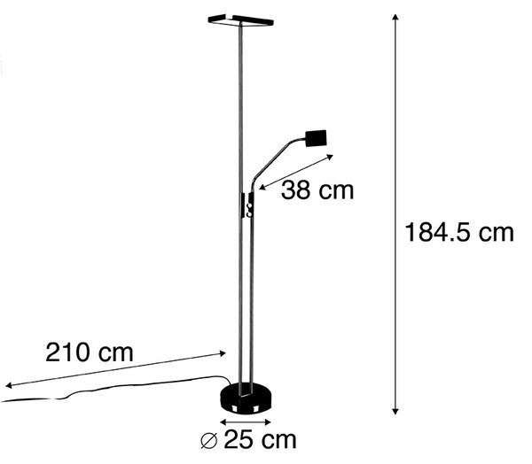Moderná stojaca lampa čierna vrátane LED a stmievača s lampou na čítanie - Jazzy