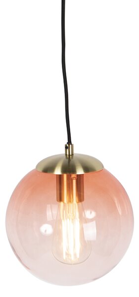Závesné svietidlo v štýle Art Deco mosadz s ružovým sklom 20 cm - Pallon