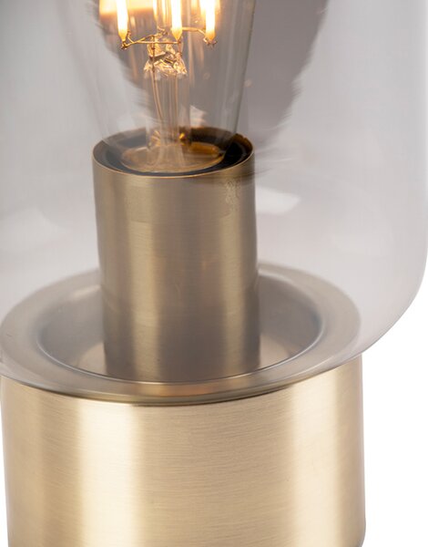 Dizajnová stolová lampa mosadz so sklom s dymovým efektom - Bliss Cute