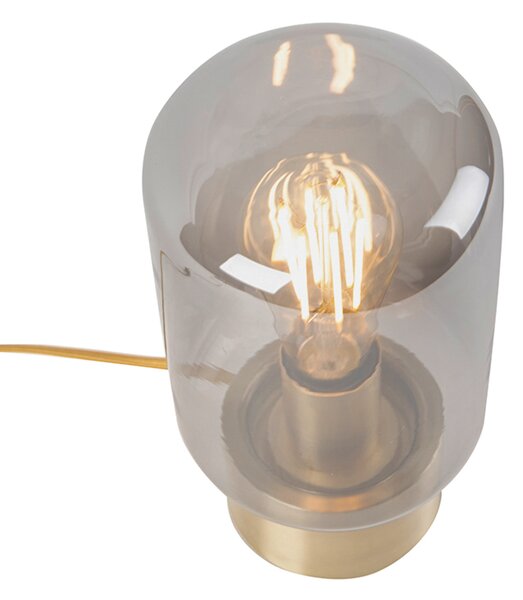 Dizajnová stolová lampa mosadz so sklom s dymovým efektom - Bliss Cute