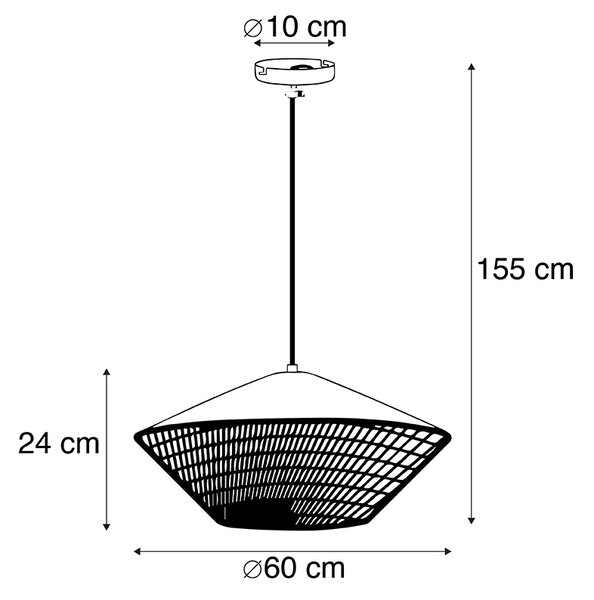 Rustikálne závesné svietidlo žltý zamat s ratanom 60 cm - Frills Can