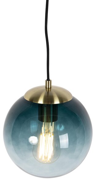 Závesné svietidlo v štýle Art Deco mosadz s oceánskym modrým sklom 20 cm - Pallon