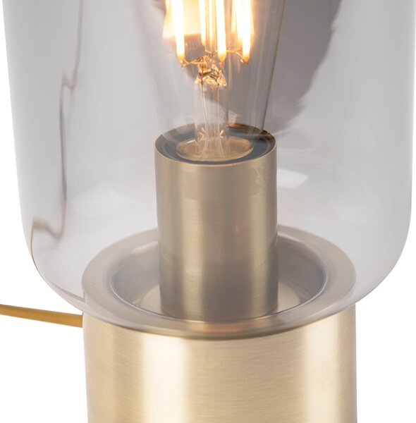 Dizajnová stolová lampa mosadz so sklom s dymovým efektom - Bliss Cute