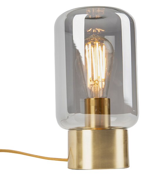 Dizajnová stolová lampa mosadz so sklom s dymovým efektom - Bliss Cute