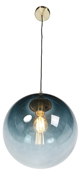 Art Deco závesné svietidlo mosadz s oceánskym modrým sklom 33 cm - Pallon