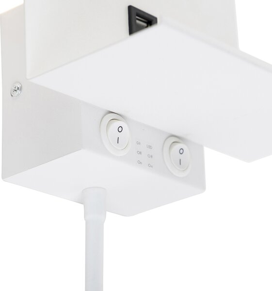 Moderná nástenná lampa biela s USB a flexibilným ramenom - Flero