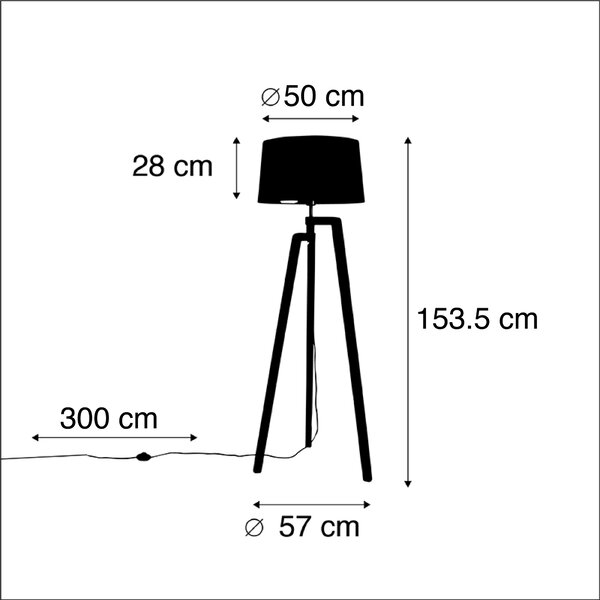 Trojnohá stojaca lampa s tienidlom z bavlny čierna so zlatom 50 cm - Puros