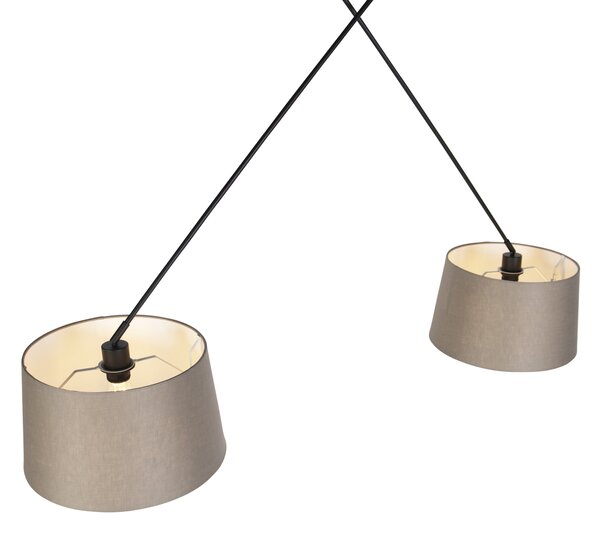 Závesné svietidlo čierne s tienidlami z ľanu taupe 35 cm 2-svetlo - Blitz