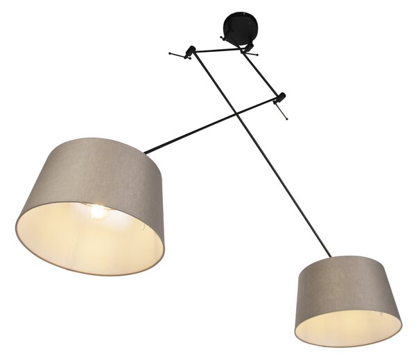 Závesné svietidlo čierne s tienidlami z ľanu taupe 35 cm 2-svetlo - Blitz