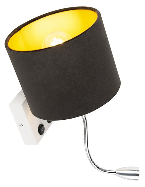 Moderná nástenná lampa biela s čiernym zamatovým tienidlom - Brescia