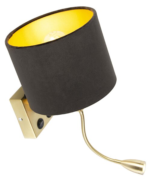 Moderná nástenná lampa mosadz s tienidlom čierny zamat - Brescia