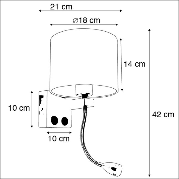 Zlatá nástenná lampa USB s bielym tienidlom - Brescia Combi