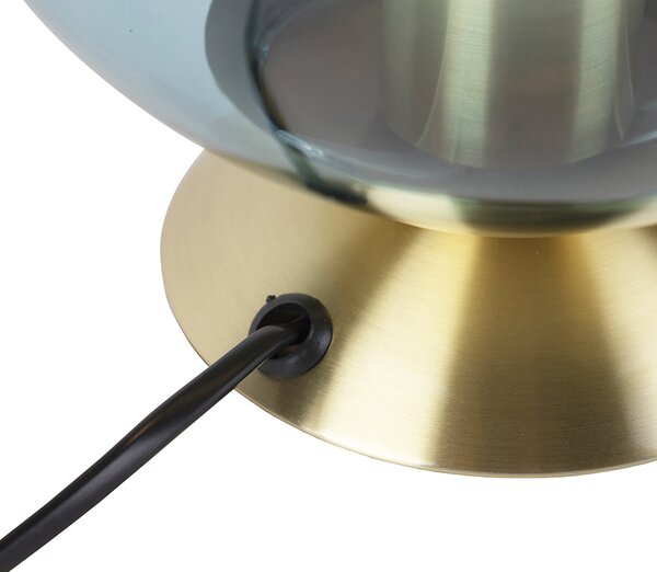 Art Deco stolná lampa mosadz s modrým sklom - Pallon